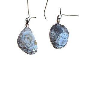 Wire-Wrapped Lace Agate Dangle Earrings For Pierced Ears